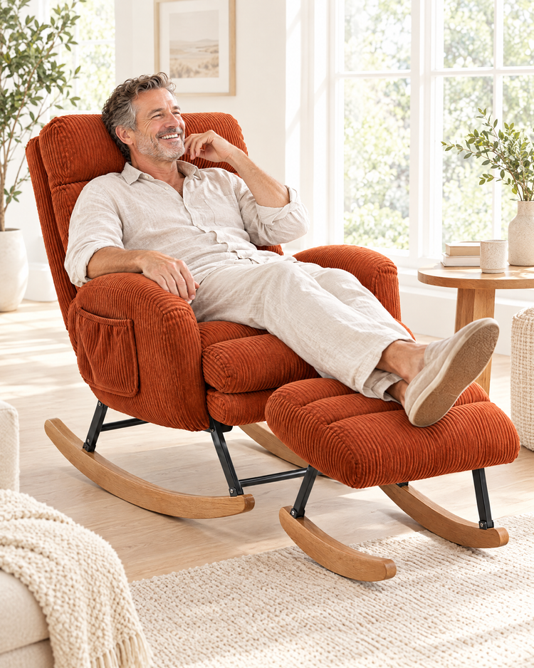 Recliner rocker in a bright living room