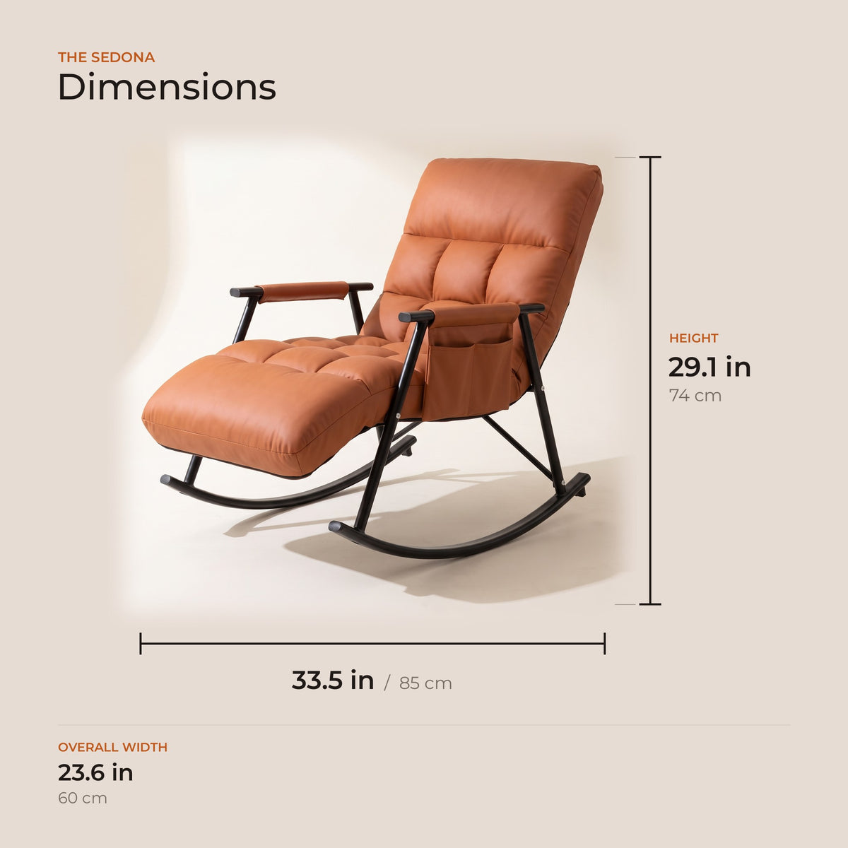 The Sedona dimensions in inches and centimeters