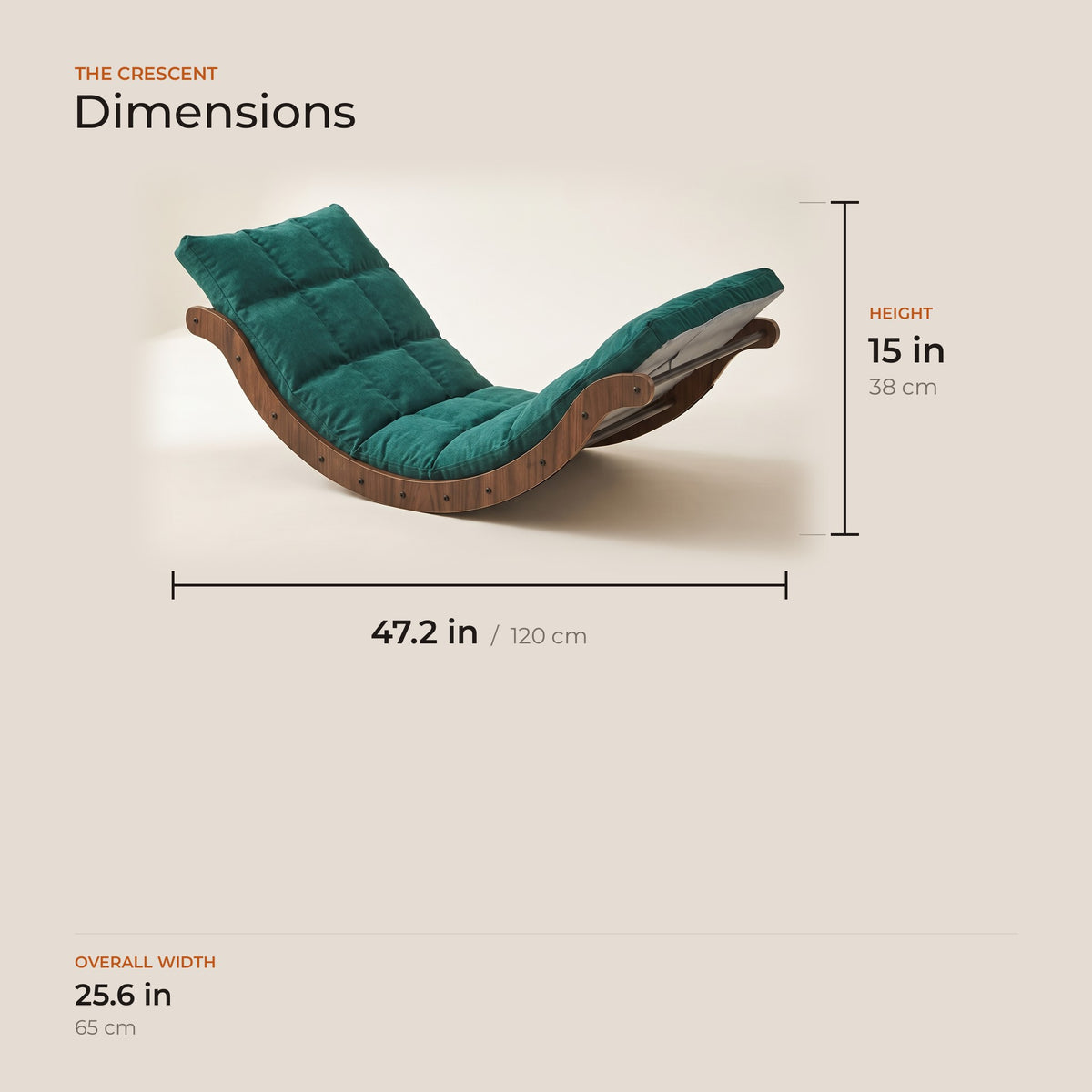 The Crescent dimensions in inches and centimeters