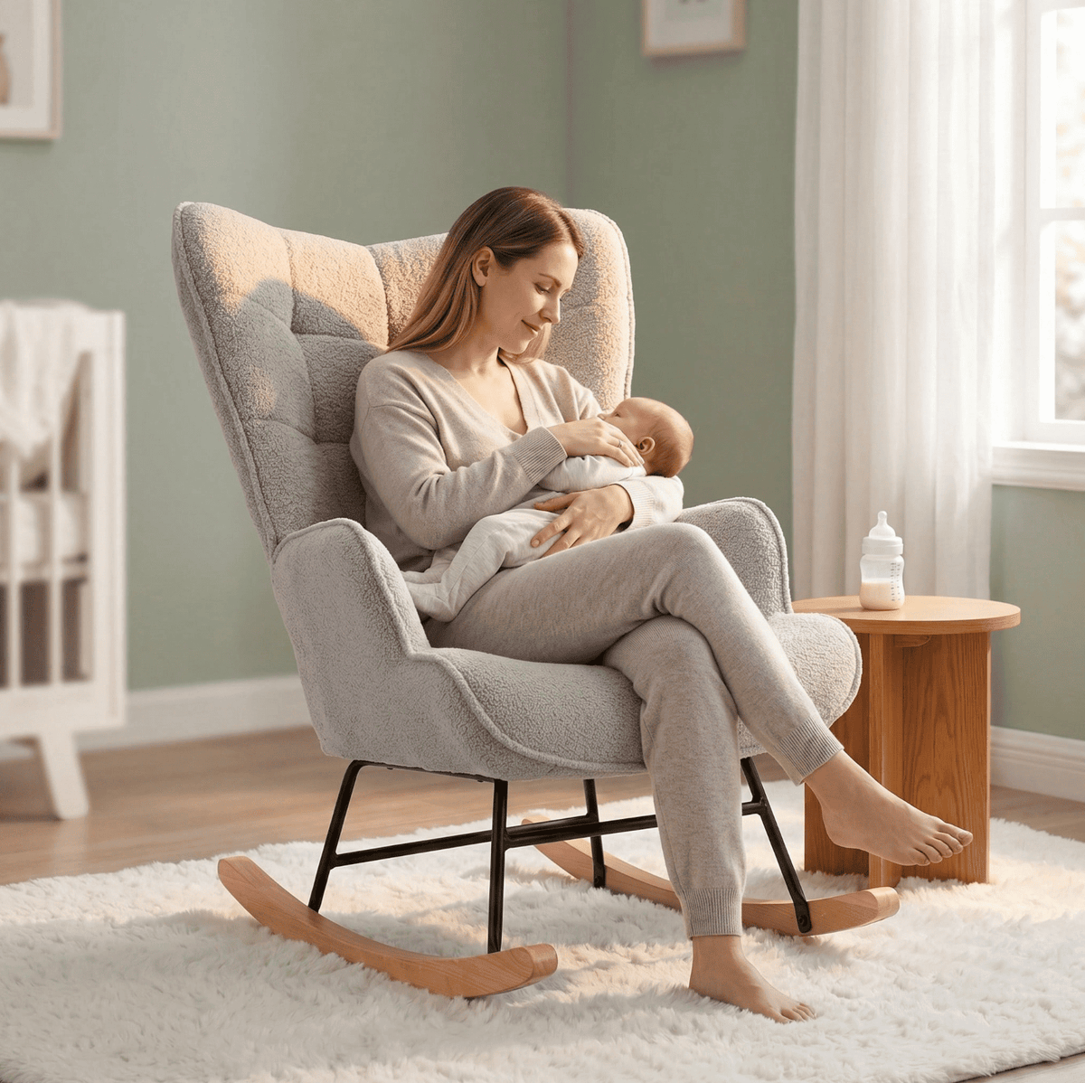 TENDRA – Cocooning Teddy Rocking Chair High Back Solid Wood Legs