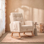 BJORA – Beige Teddy Nursing Rocking Chair with Retractable Footrest