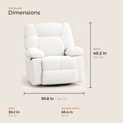 The Solace dimensions in inches and centimeters