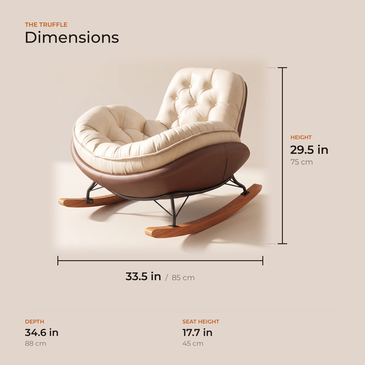The Truffle dimensions in inches and centimeters