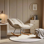LINVA – 2-in-1 Reclining Rocking Chair Beige Linen Beechwood Base