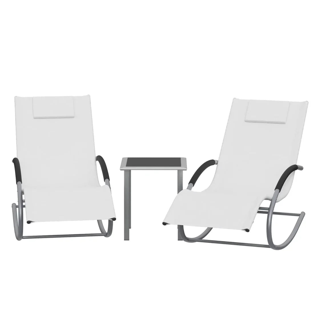 SOLARA – Set of 2 Textilene Sun Loungers & Outdoor Side Table