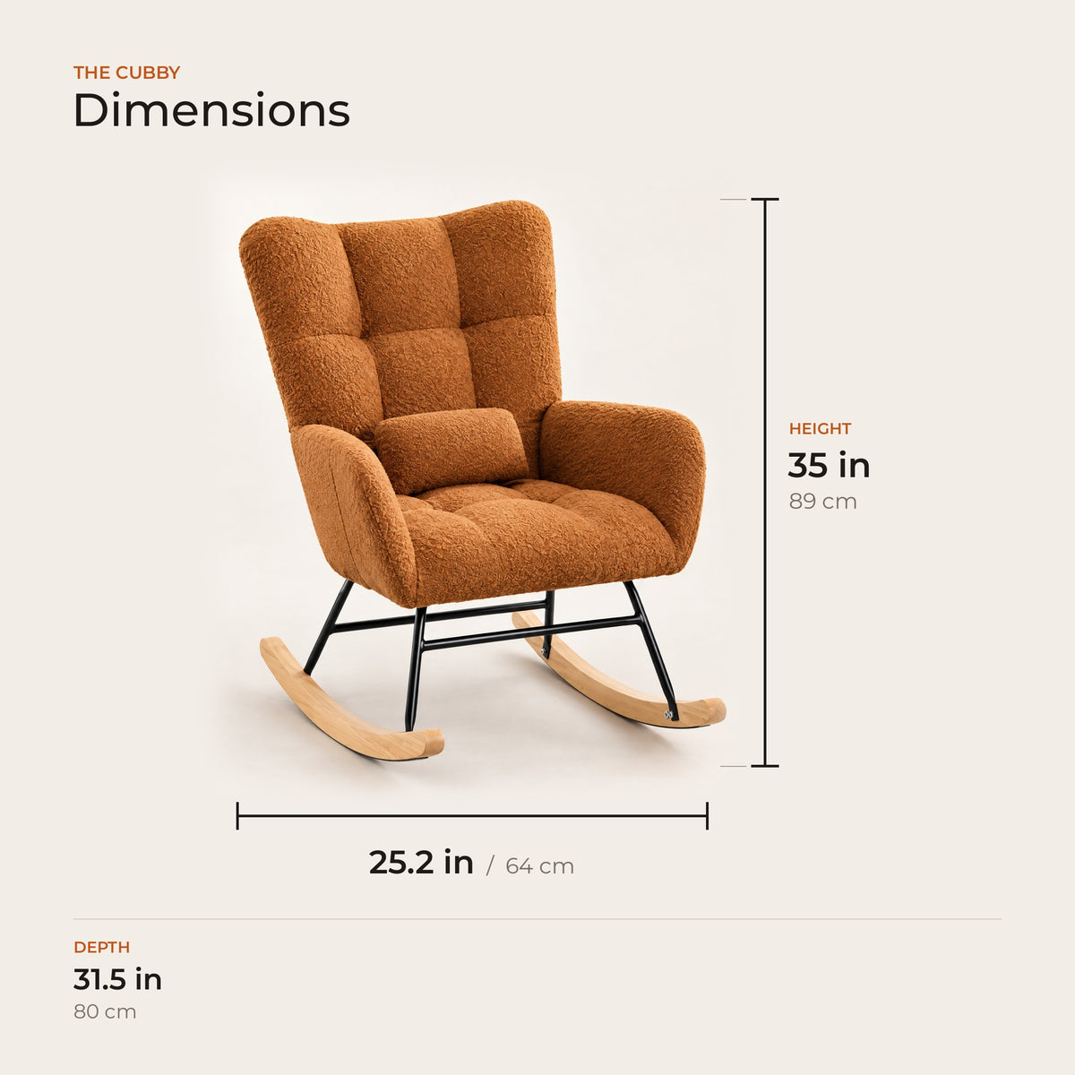The Cubby dimensions in inches and centimeters