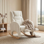BLANKA – White Teddy Nursing Rocking Chair Headrest & Folding Footrest