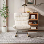 SERENA – Padded Fabric Rocking Armchair Beige Metal & Wood Frame