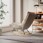 SERENA – Padded Fabric Rocking Armchair Beige Metal & Wood Frame