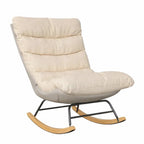 SERENA – Padded Fabric Rocking Armchair Beige Metal & Wood Frame