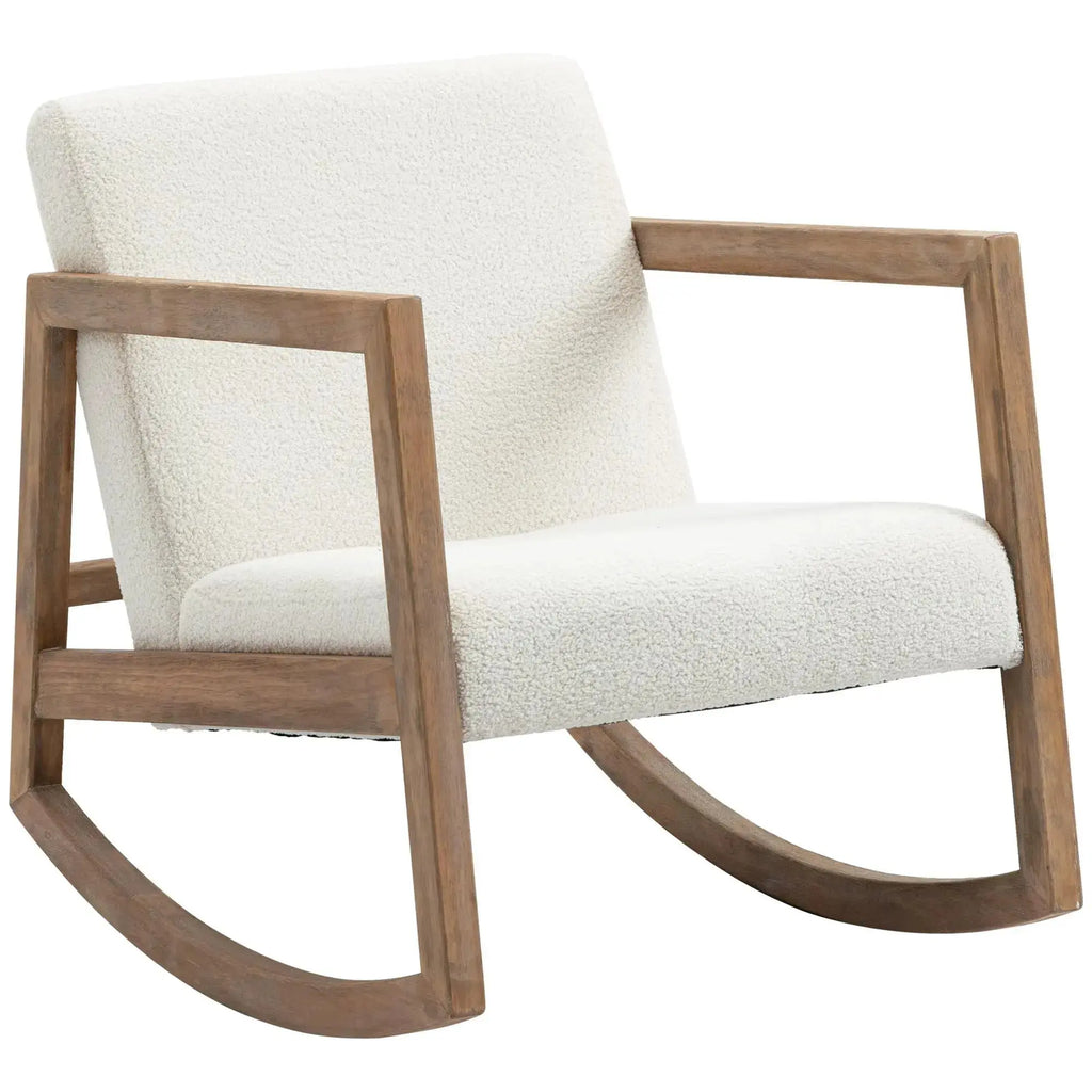 SKOGA – Scandinavian Rocking Chair Solid Rubberwood & Cream Bouclé