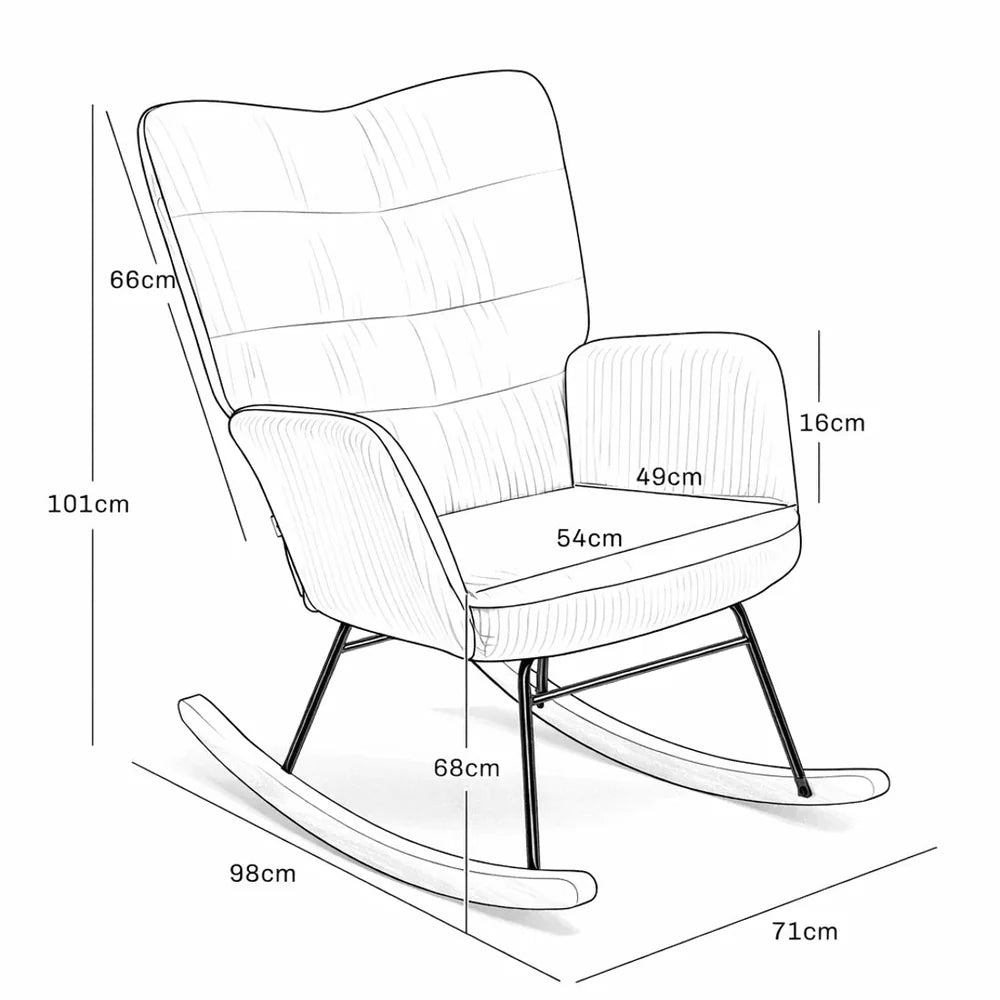 AMBRA – Designer Rocking Chair Yellow Ribbed Fabric Beechwood Base