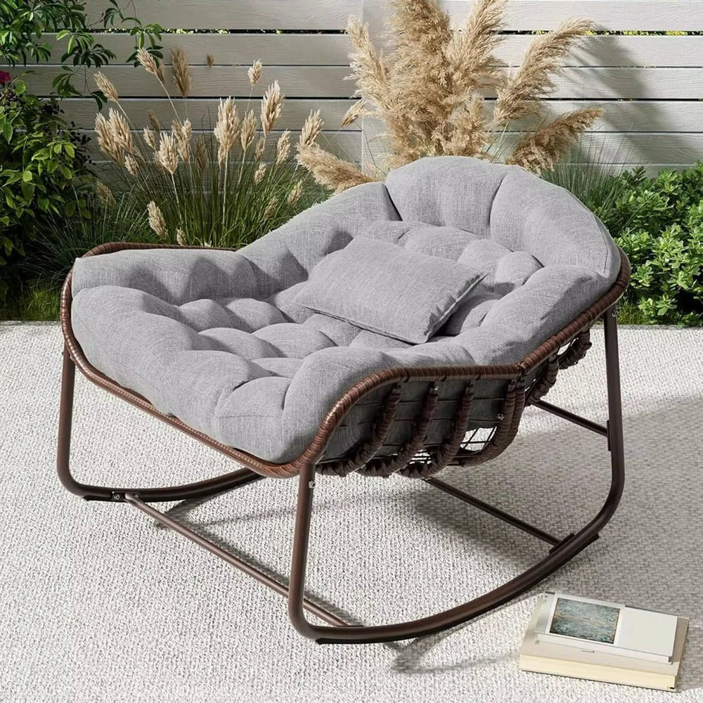OVALA – XXL Rattan Rocking Chair Egg Shape High-Density 15 cm Cushion