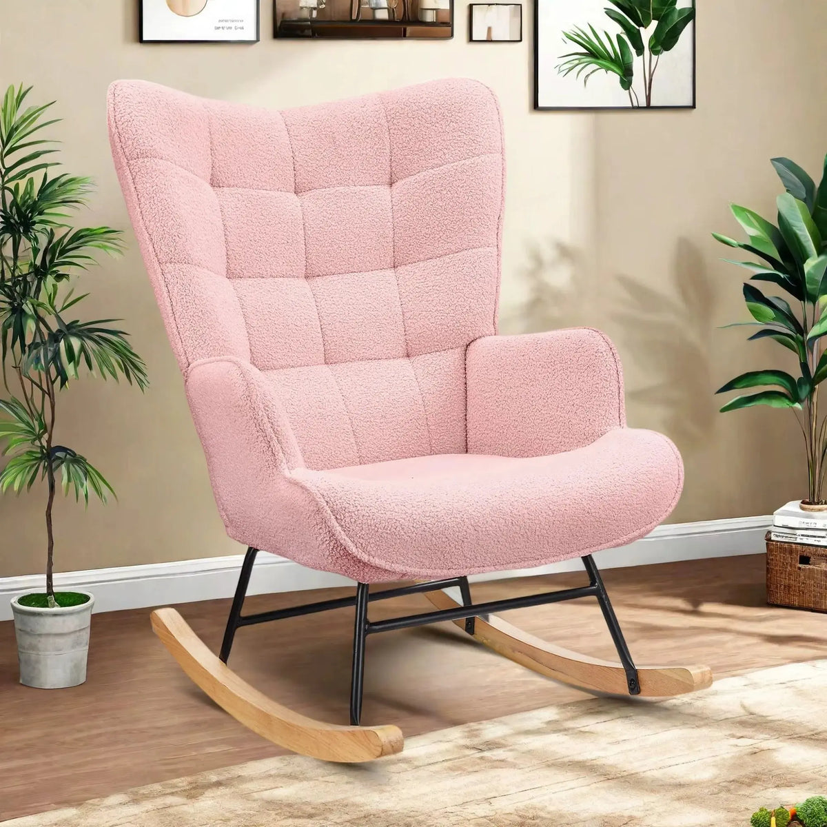 TENDRA – Cocooning Teddy Rocking Chair High Back Solid Wood Legs
