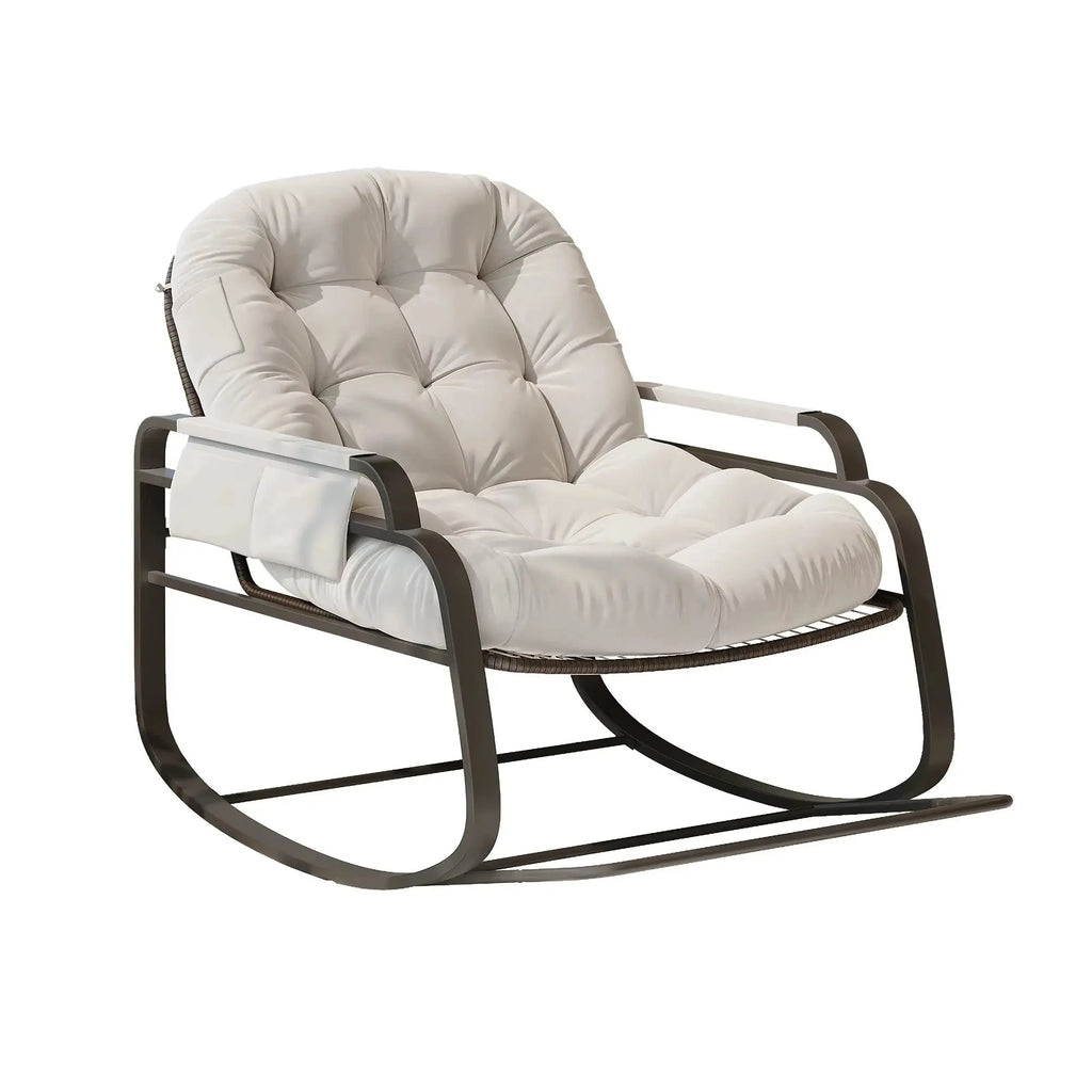 PATIA – Outdoor Rattan Rocking Chair Weatherproof 14 cm Thick Cushion