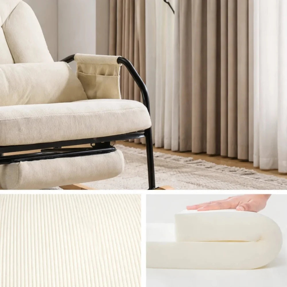 MODULA – Reclining Rocking Chair 4 Positions Corduroy Velvet & Footrest
