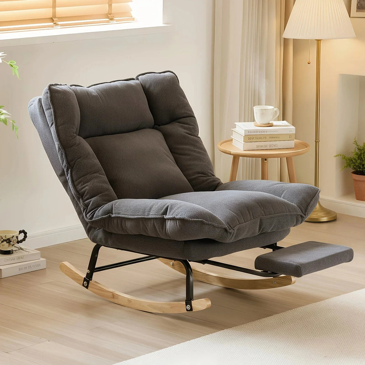 FLEXA – Reclining Rocking Chair 90° to 180° Corduroy Velvet & Footrest
