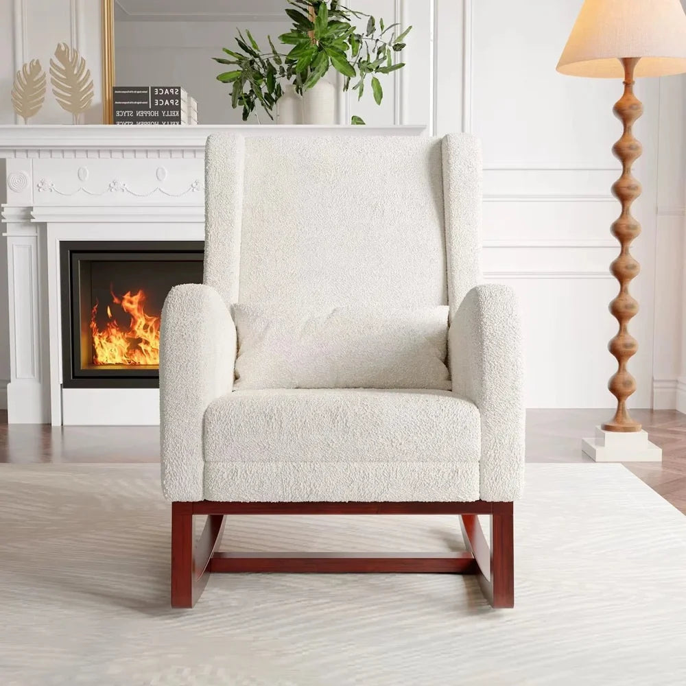 IVORA – Ivory Teddy Velvet Rocking Chair Footrest & Lumbar Cushion