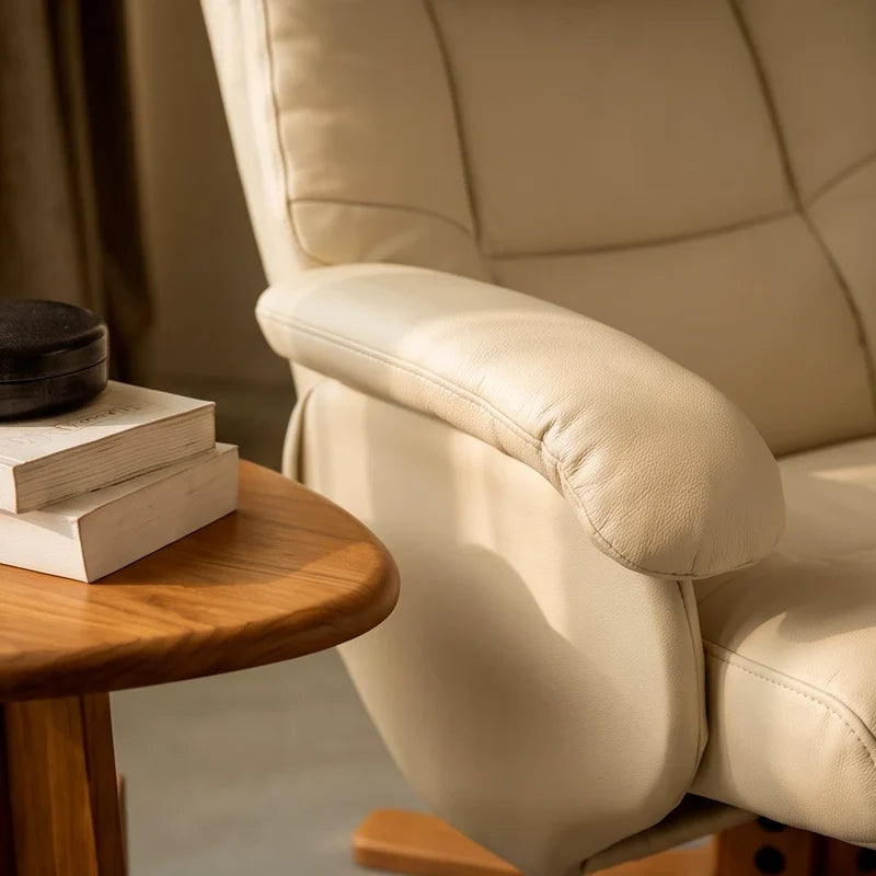 SKANDA – Faux Leather Recliner Armchair Beige 360° Swivel 135° Reclining
