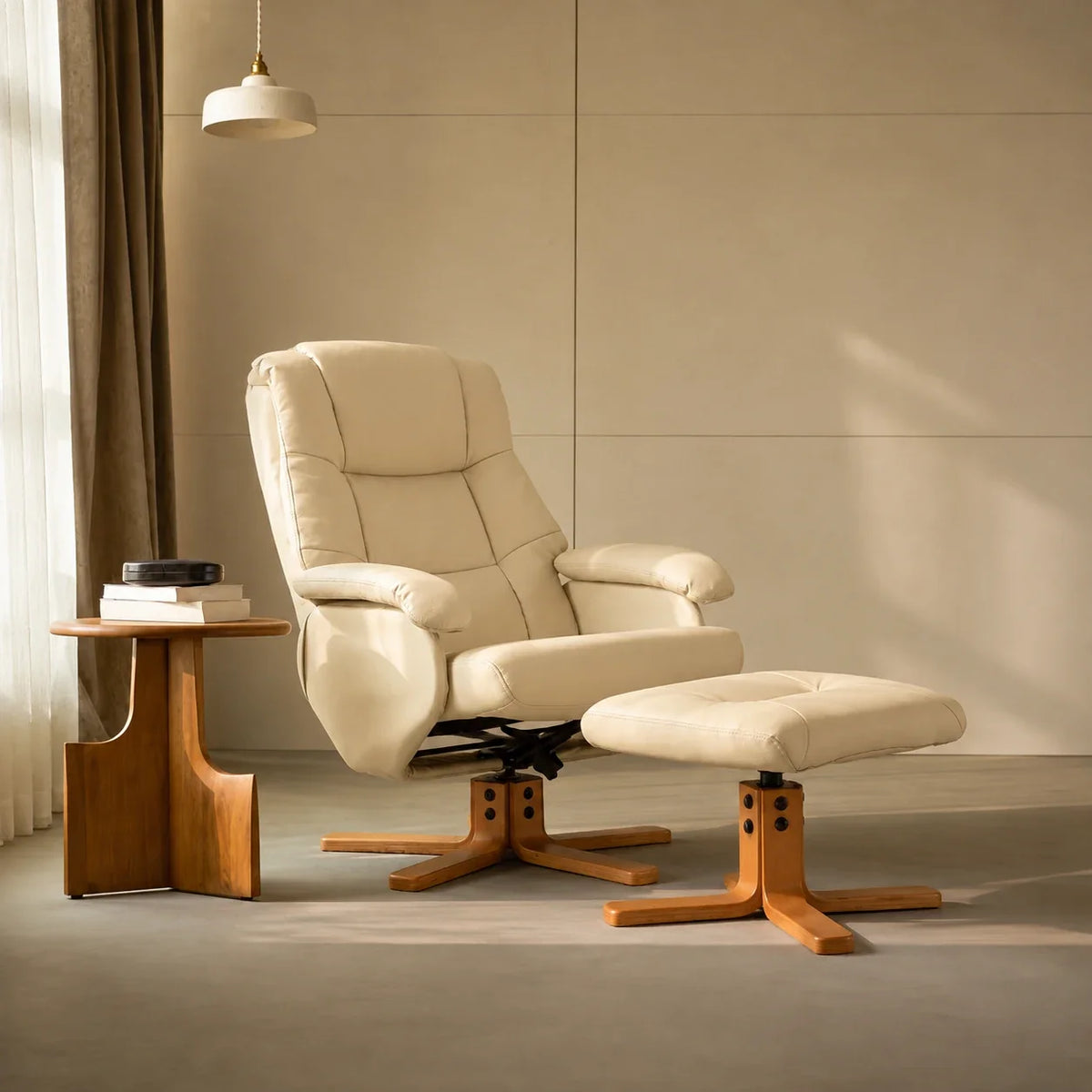 SKANDA – Faux Leather Recliner Armchair Beige 360° Swivel 135° Reclining