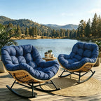 TERAKA – Papasan Rocking Chair Solid PE Rattan Outdoor 15 cm Thick Cushion