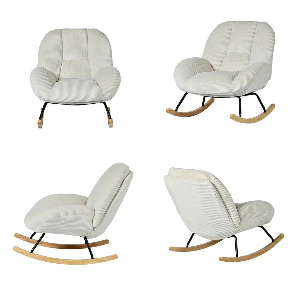 VELVA – Scandinavian Rocking Armchair Corduroy Velvet High Back Nursing