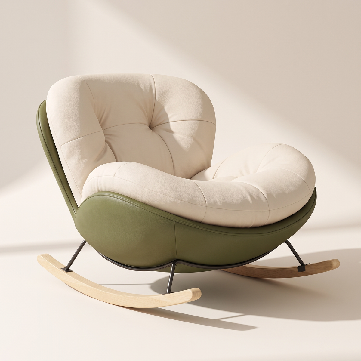 The Nook shell rocker in Olive, studio photo