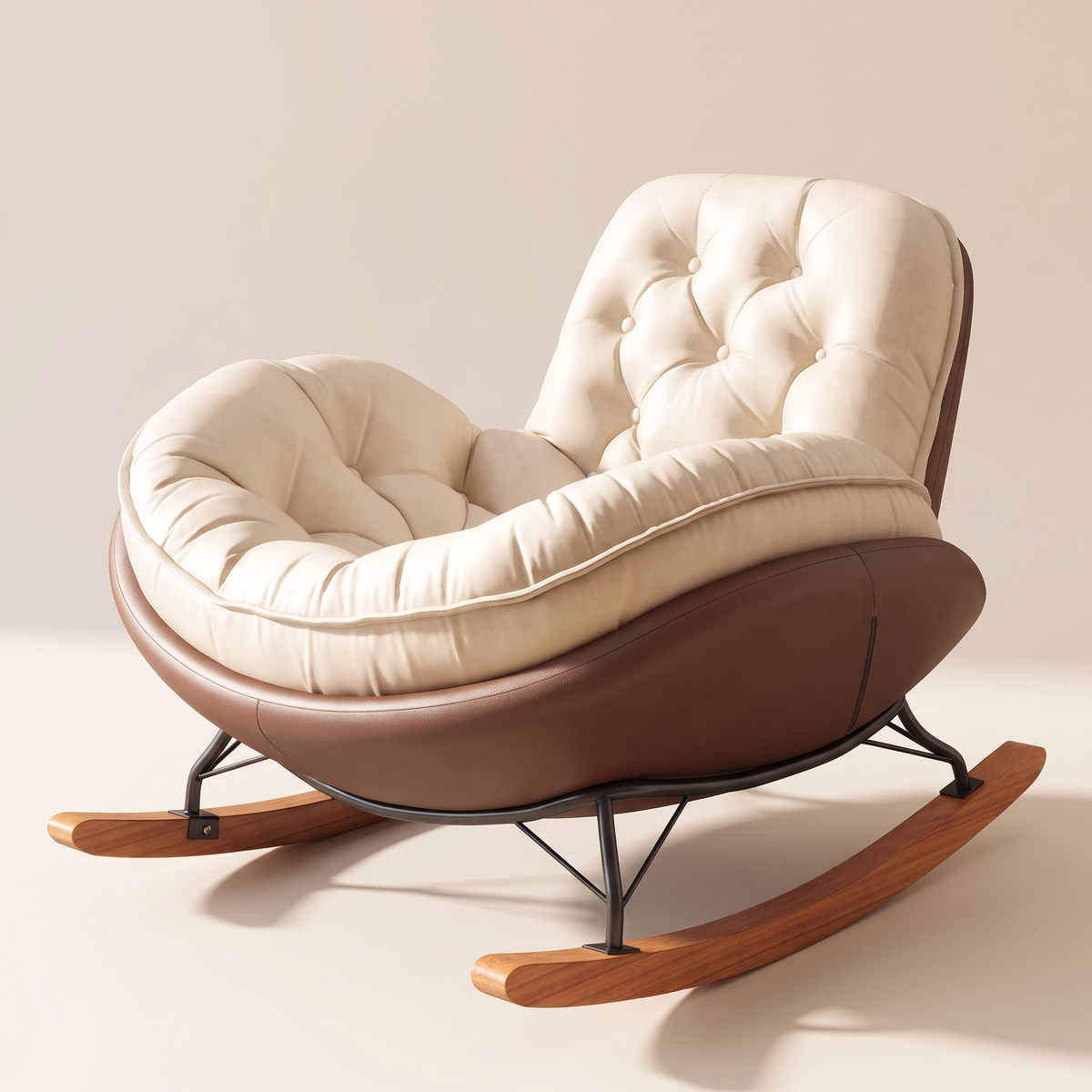 The Truffle tufted shell rocker in Cocoa, studio photo