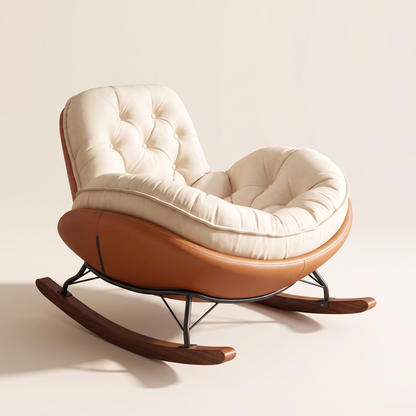 The Truffle tufted shell rocker in Cognac, studio photo