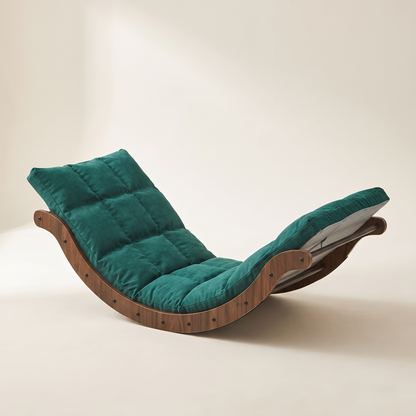 The Crescent curved wood floor rocker in Forest Green / Walnut, studio photo