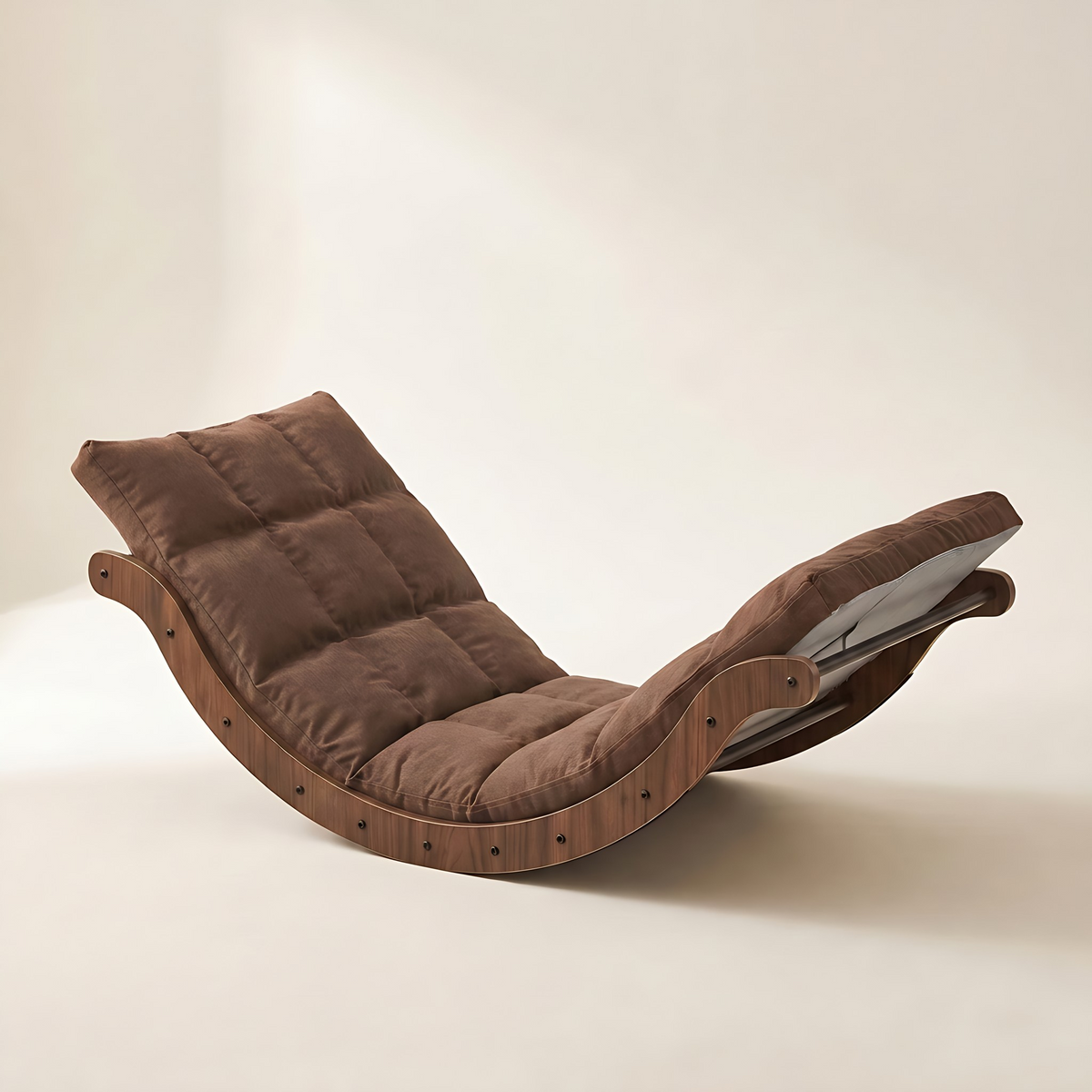 The Crescent curved wood floor rocker in Cocoa / Walnut, studio photo