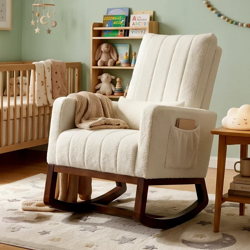 SNOVA – Nursing Rocking Chair Snow Flannel 65 cm High Back & Lumbar Cushion