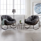 LUNARA – Papasan Rocking Chair Woven Rattan & Corduroy Velvet UV-Resistant