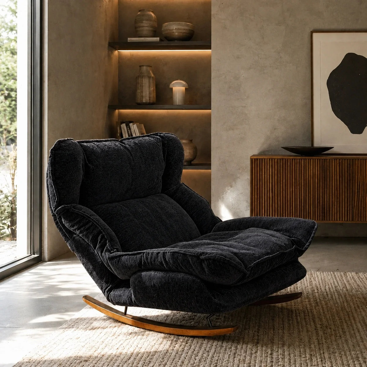 RESTA – Reclining Rocking Chair 5 Positions Chenille Machine-Washable Covers