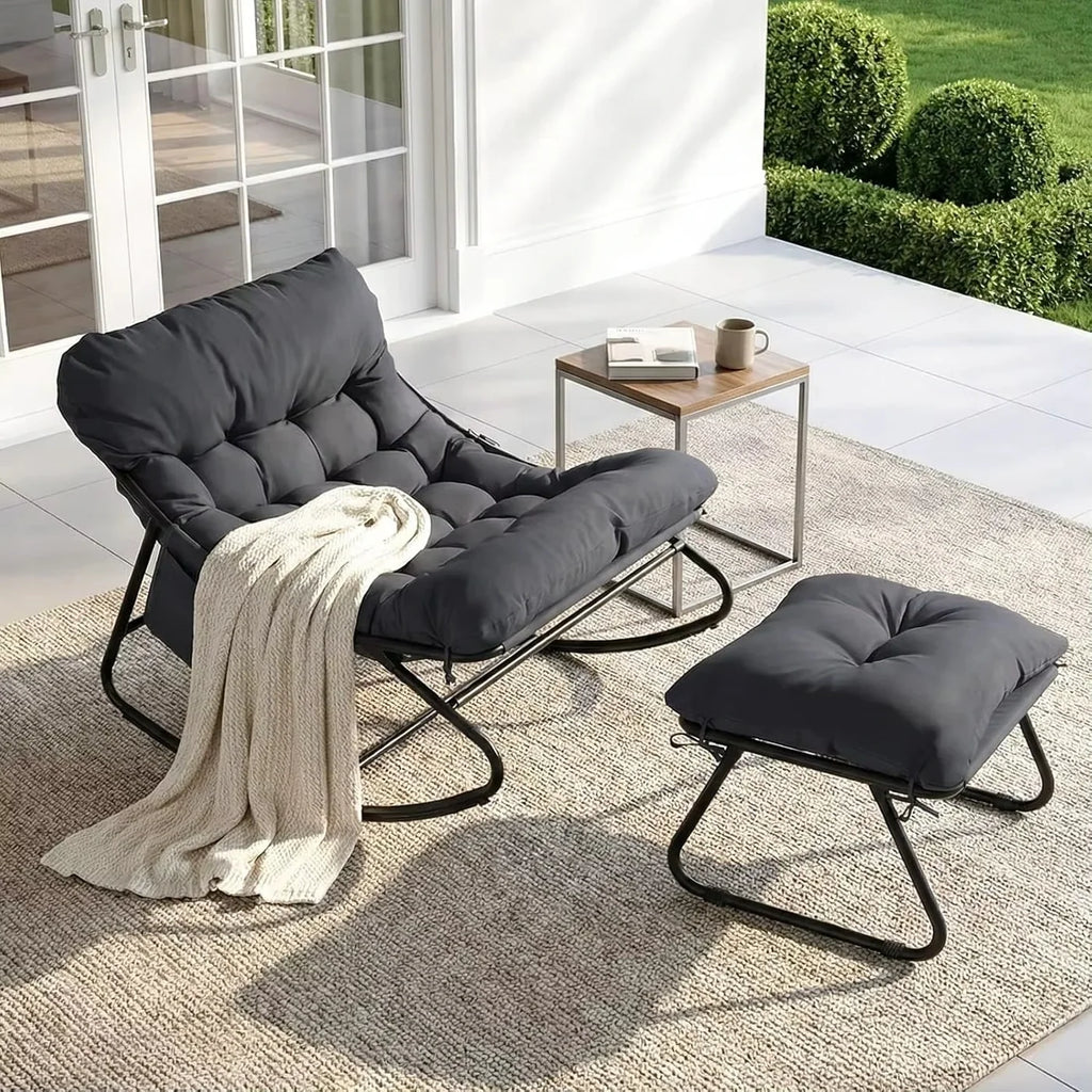 PLUVIA – Outdoor Rocking Chair Waterproof Cushion & Matching Footrest