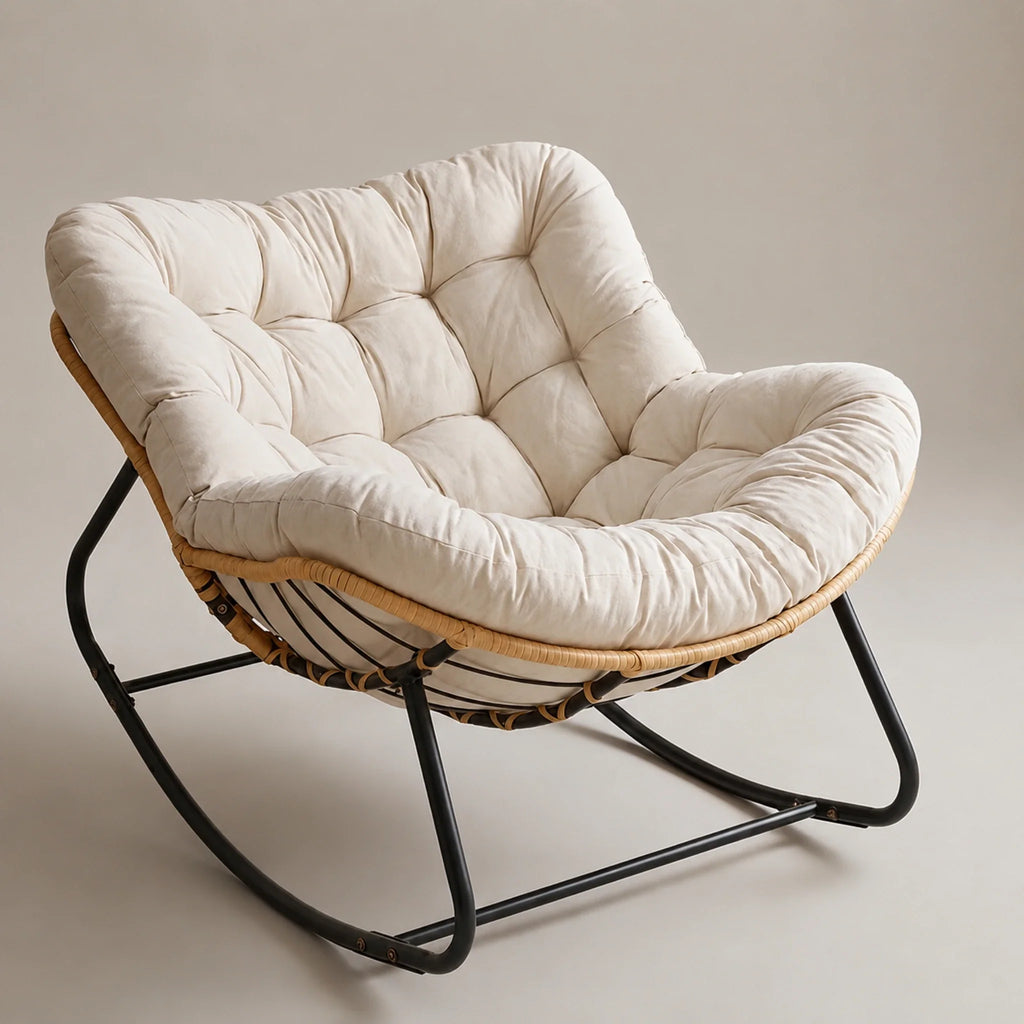 ROTVA – PE Rattan Rocking Chair Indoor Outdoor Washable Quilted Cover