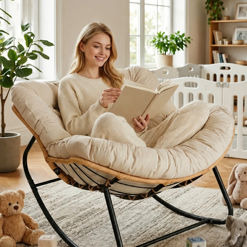 ROTVA – PE Rattan Rocking Chair Indoor Outdoor Washable Quilted Cover