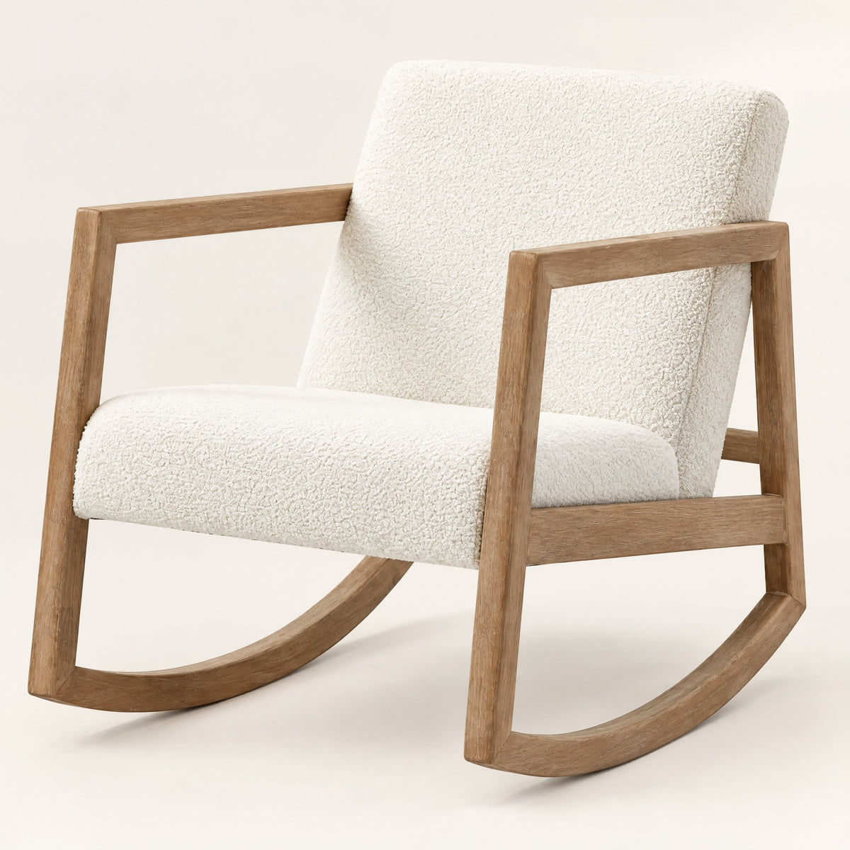 The Alder Scandinavian boucle rocker in Cream, studio photo