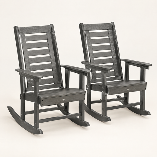 The Beacon set of 2 all-weather porch rockers in Dark Gray, studio photo