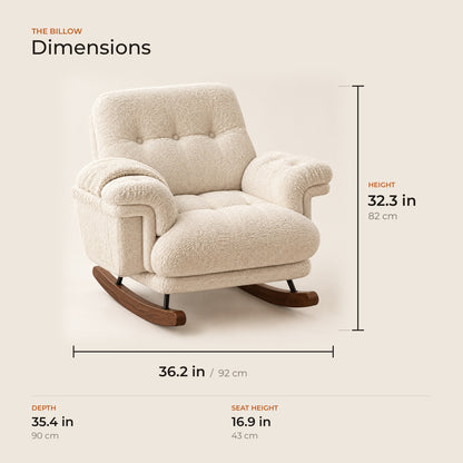 The Billow dimensions: width, depth and height in inches and centimeters