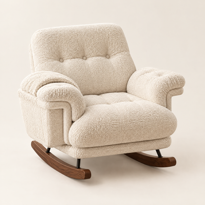 The Billow XXL chenille cocoon recliner rocker in Ivory, studio photo