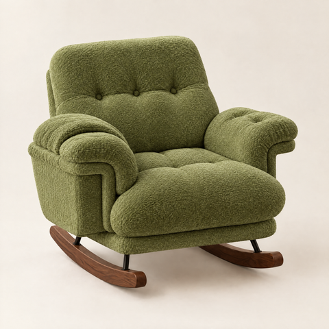 The Billow XXL Chenille Cocoon Recliner Rocker in Olive Green
