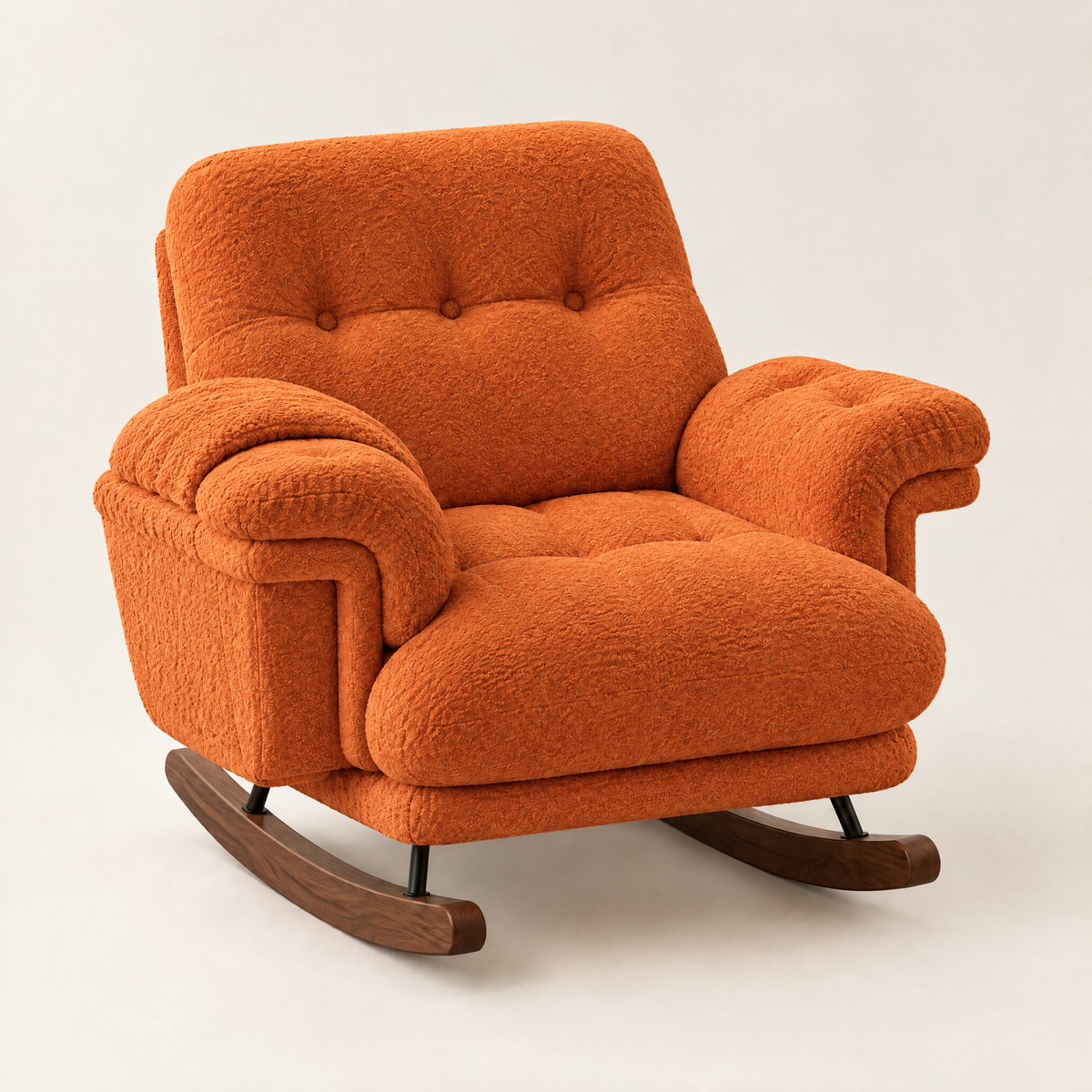 The Billow XXL chenille cocoon recliner rocker in Orange, studio photo