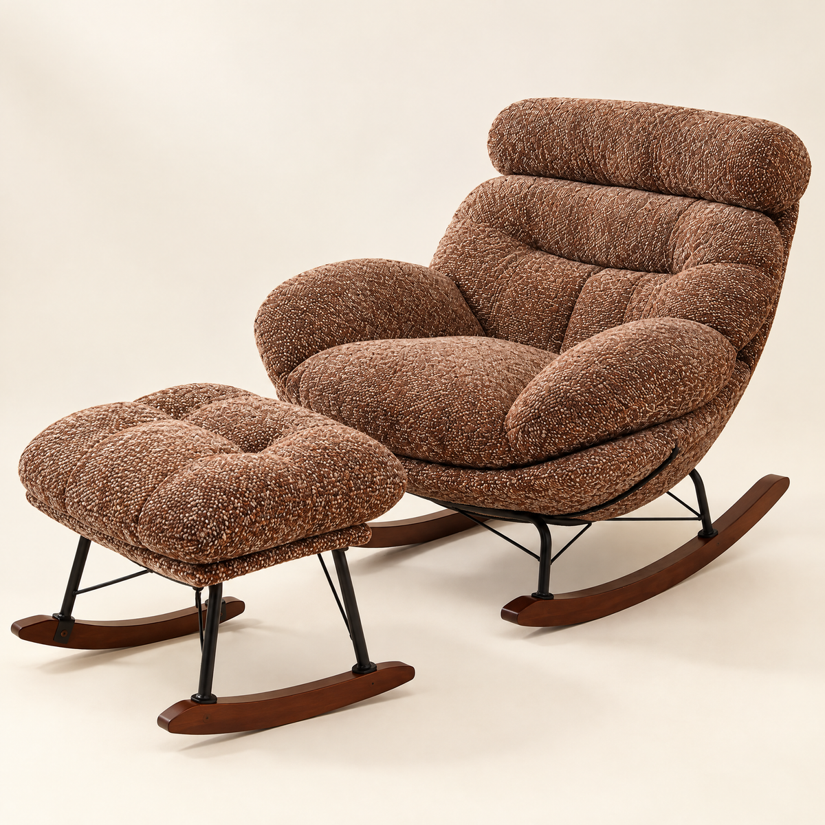 The Bramble XXL lounge rocker + ottoman in Heathered Brown, studio photo