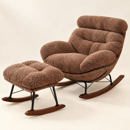 The Bramble XXL lounge rocker + ottoman in Heathered Brown, studio photo
