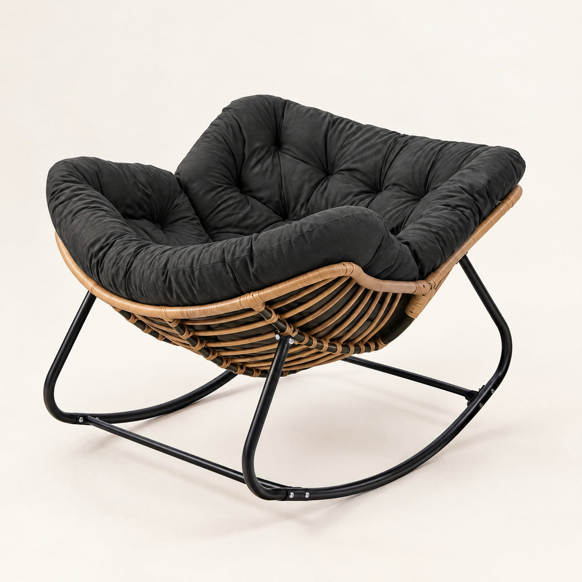 The Cabana indoor-outdoor rattan rocker in Black, studio photo