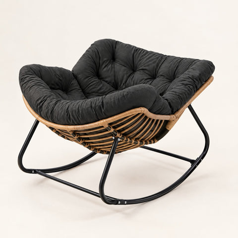 The Cabana Indoor-Outdoor Rattan Rocker in Black