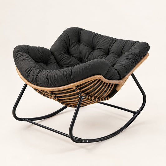 The Cabana indoor-outdoor rattan rocker in Black, studio photo