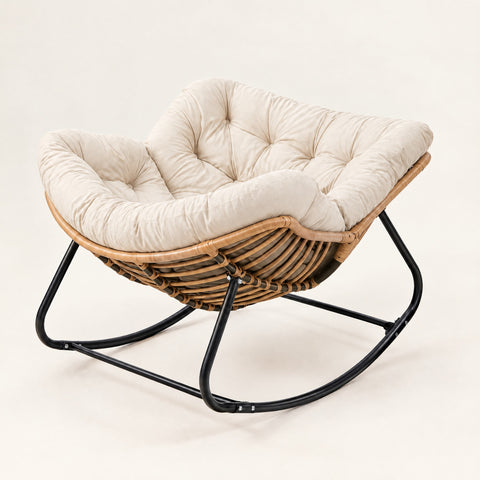 The Cabana Indoor-Outdoor Rattan Rocker in Ecru