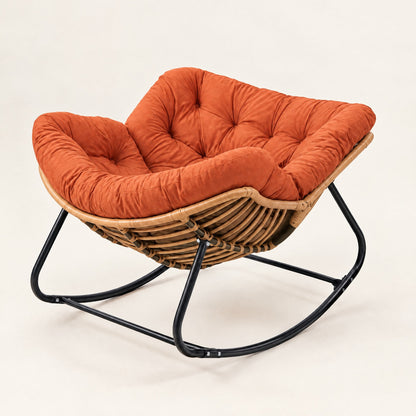 The Cabana indoor-outdoor rattan rocker in Terracotta, studio photo